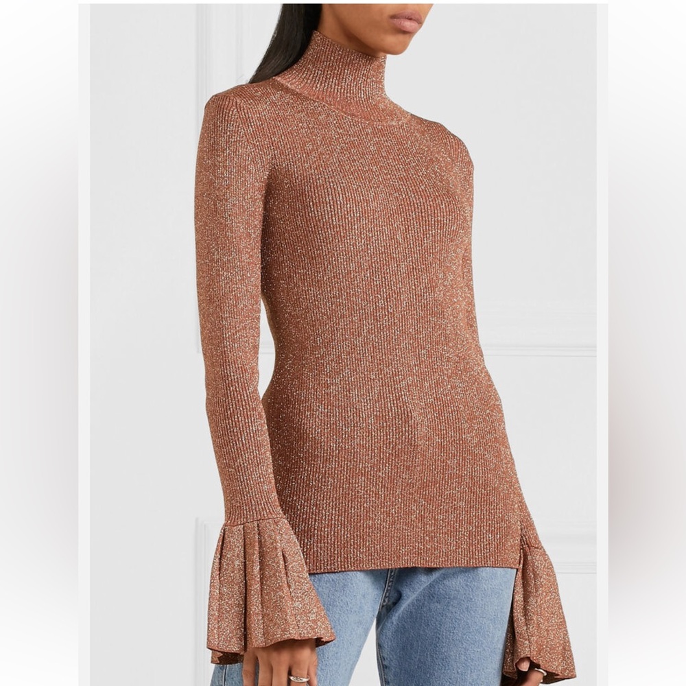 Carven Metallic Knit Turtleneck Sweater (Medium)
